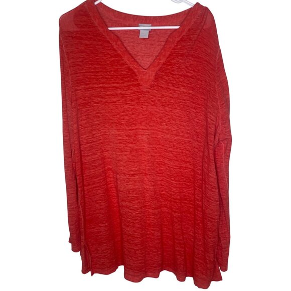 Chicos Long-Sleeve Linen Tunic Top Size 3 US XL Red V-Neck Lightweight - Picture 1 of 8